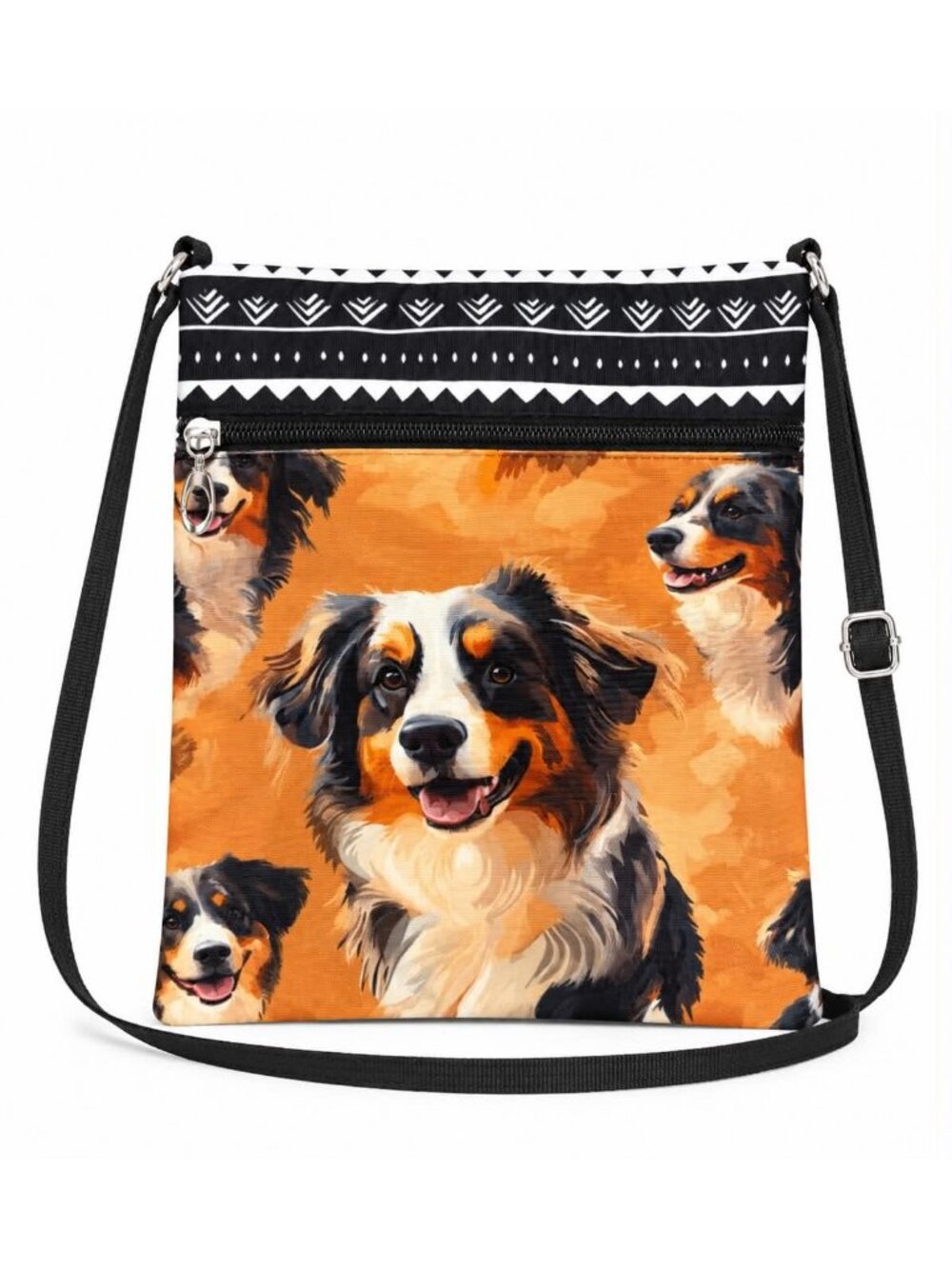 Australian Shepherd Dog Crossbody Bag with Adjustable Black Strap